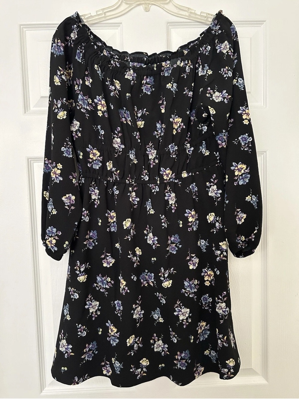 H&M Divided Off the Shoulder Black Floral Dress Size M WORN ONCE!!!